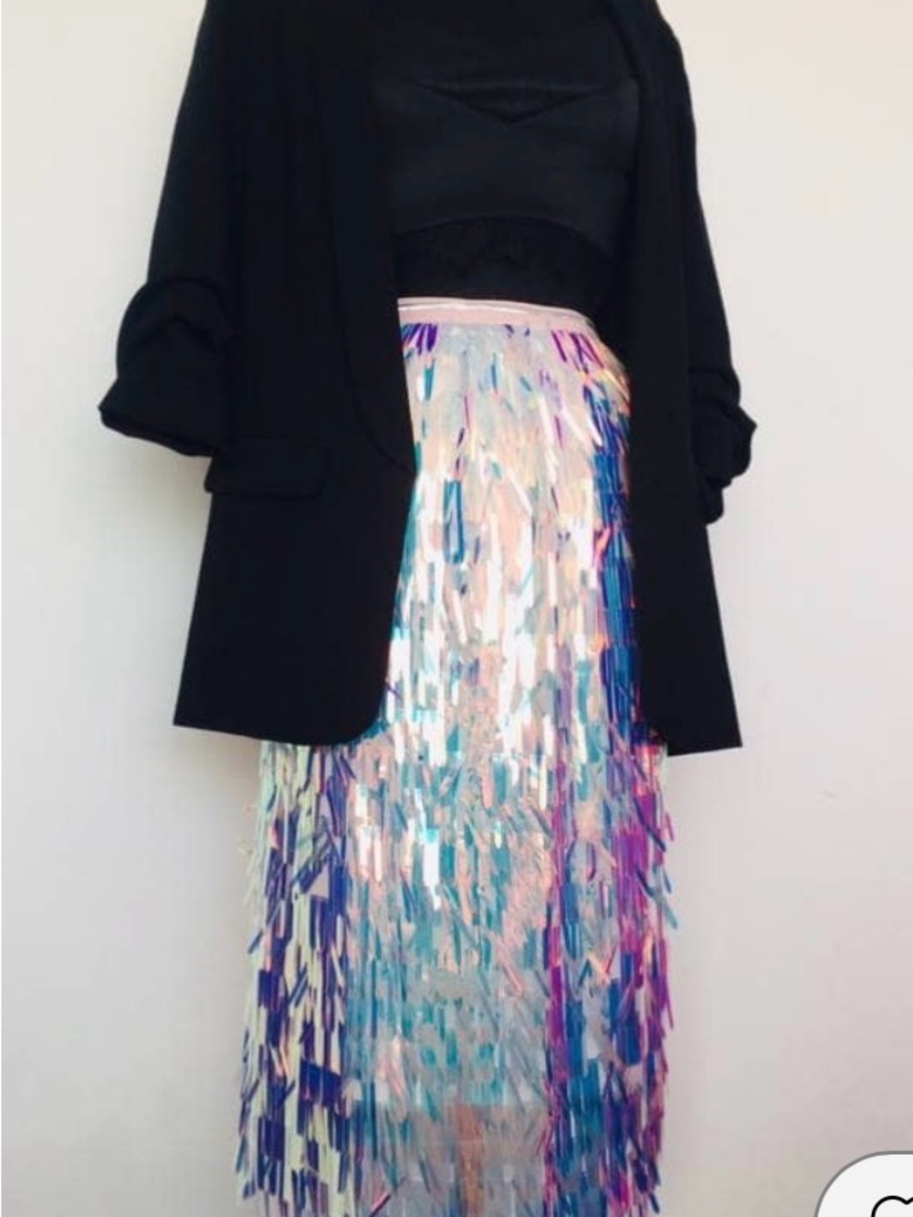 Iridescent Sequin Fringe Midi Skirt - Multi